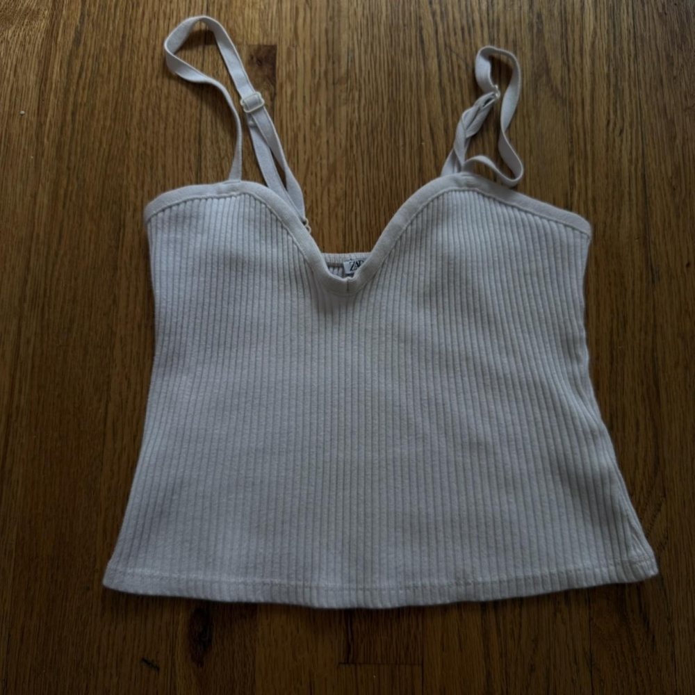 Women's Cream Ribbed Tank Top - Picture 2 of 3
